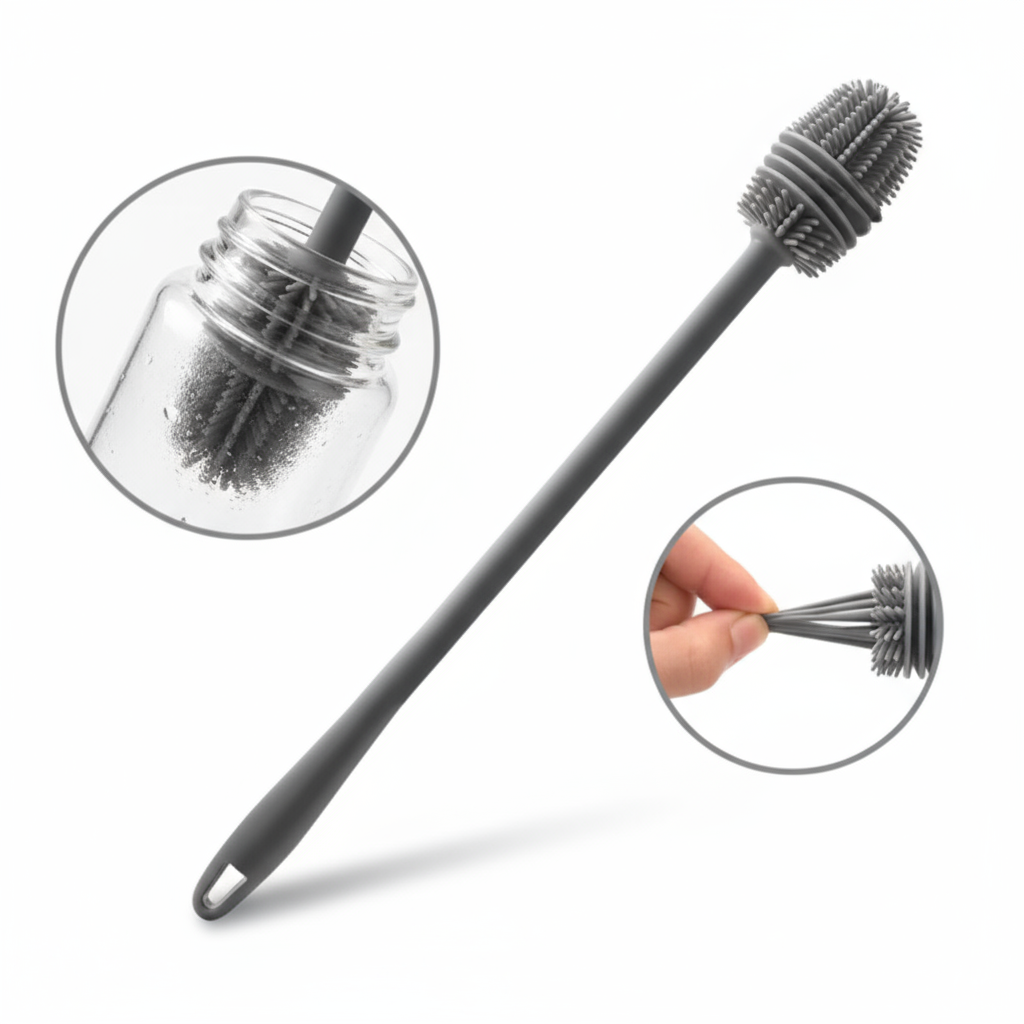 Silicone Bottle Cleaning Brush with Long Handle – Multipurpose Bottle Cleaner for Baby Bottles, Water Bottles, Vases & Glass Containers (Pack of 1)