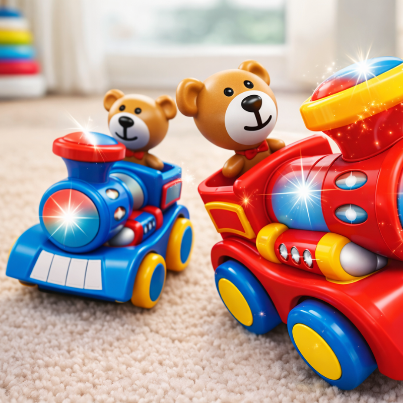Bear Train Cartoon Toy | Battery Operated Musical Train with Lights | Bump & Go Action Kids Toy (Random Color-Pack of 1)