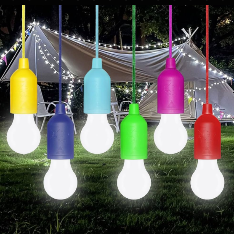 LED Pull Cord Pendant Light with Drawstring - Portable Hanging Lamp for Home, Camping & Outdoor Use (White light in Random color-Pack of 1)