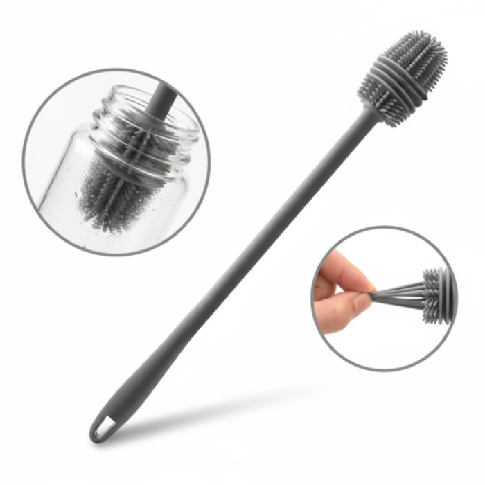 Silicone Bottle Cleaning Brush with Long Handle – Multipurpose Bottle Cleaner for Baby Bottles, Water Bottles, Vases & Glass Containers (Pack of 1)