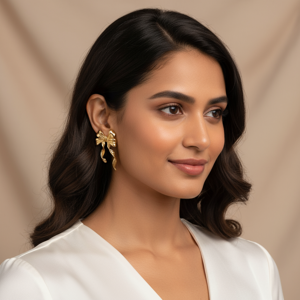 Gold Plated Bow Stud  Earrings – Dainty Ribbon Earrings for Women, Hypoallergenic & Elegant Jewelry Gift(1 Pair)
