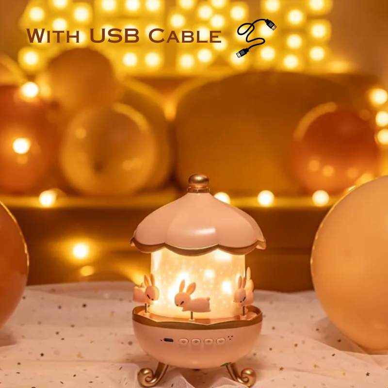 Bunny Carousel Night Lamp – Kids Star Projector with 5 Random Films & Color-Changing LED (with USB cable)