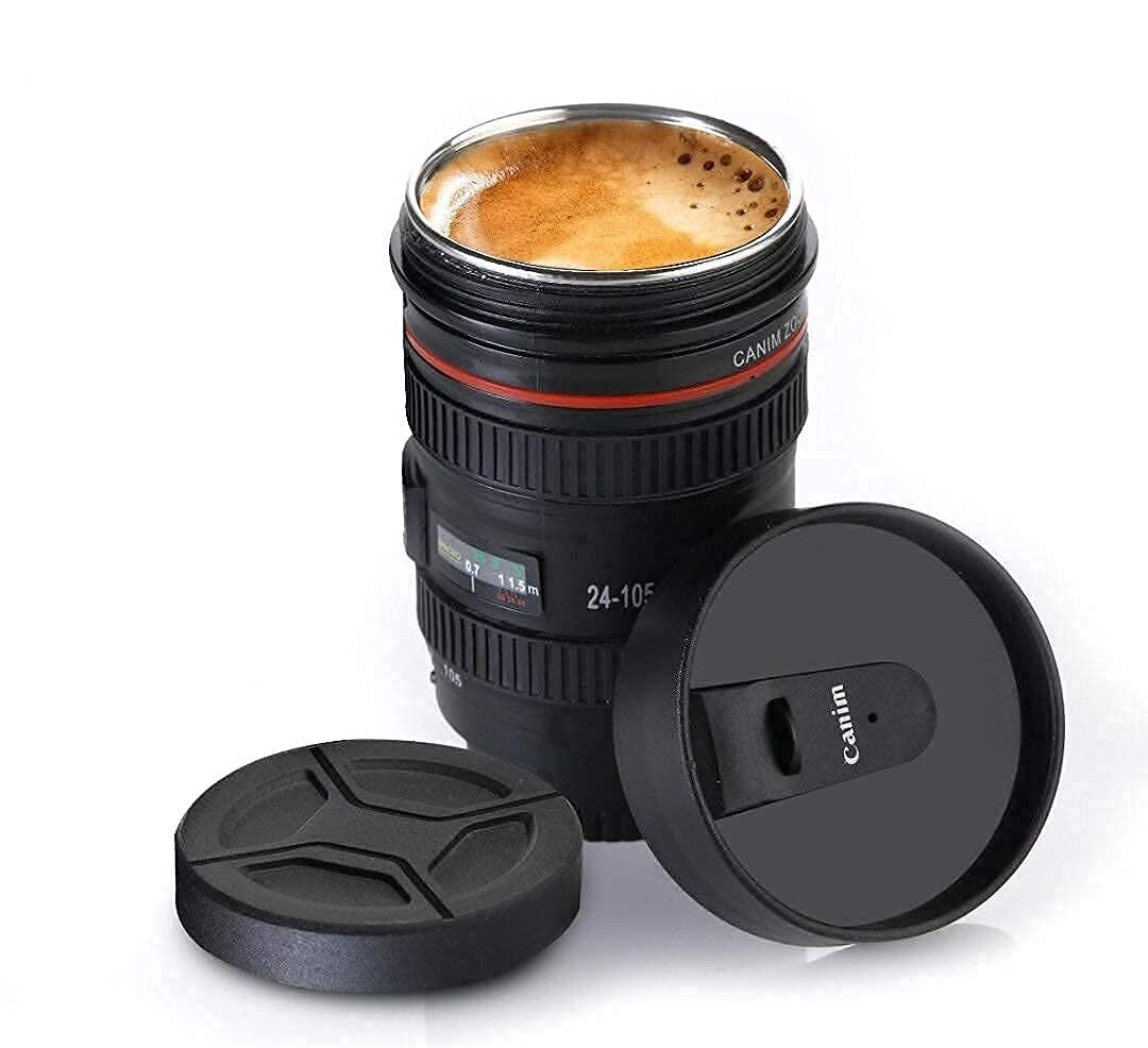 Camera Lens Mug – 350ml Stainless Steel Travel Coffee Mug with Lid, Creative DSLR Lens Design for Tea, Coffee & Gifting (1 Pc, Random Color)