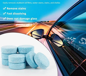 Car windshield cleaner tablets: removes stains, fast dissolving.