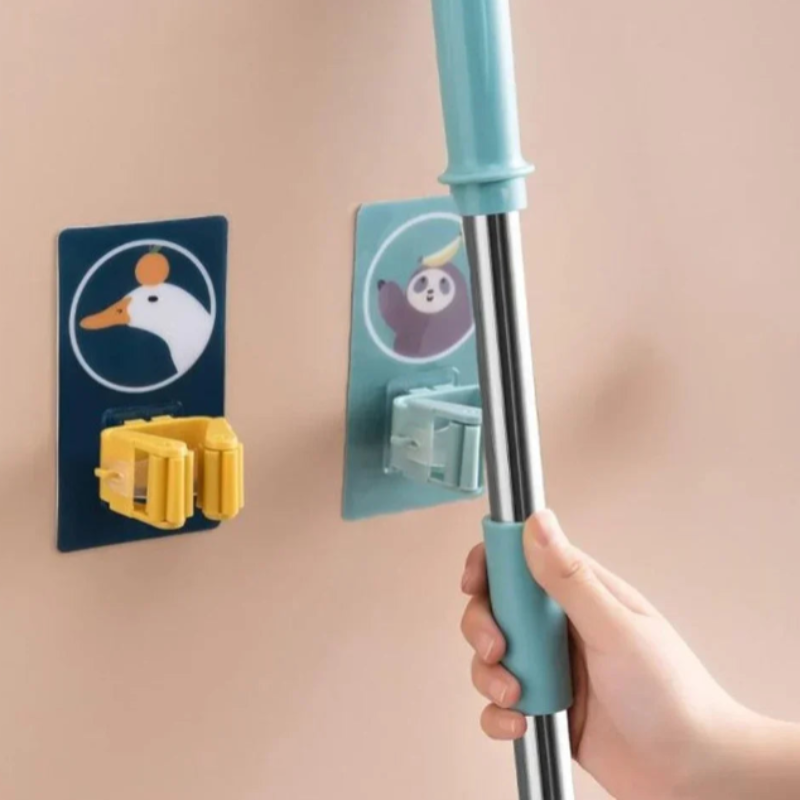 Cartoon Sticker Mop Holder – Wall-Mounted Broom & Mop Organizer (Random color-Pack of 1)