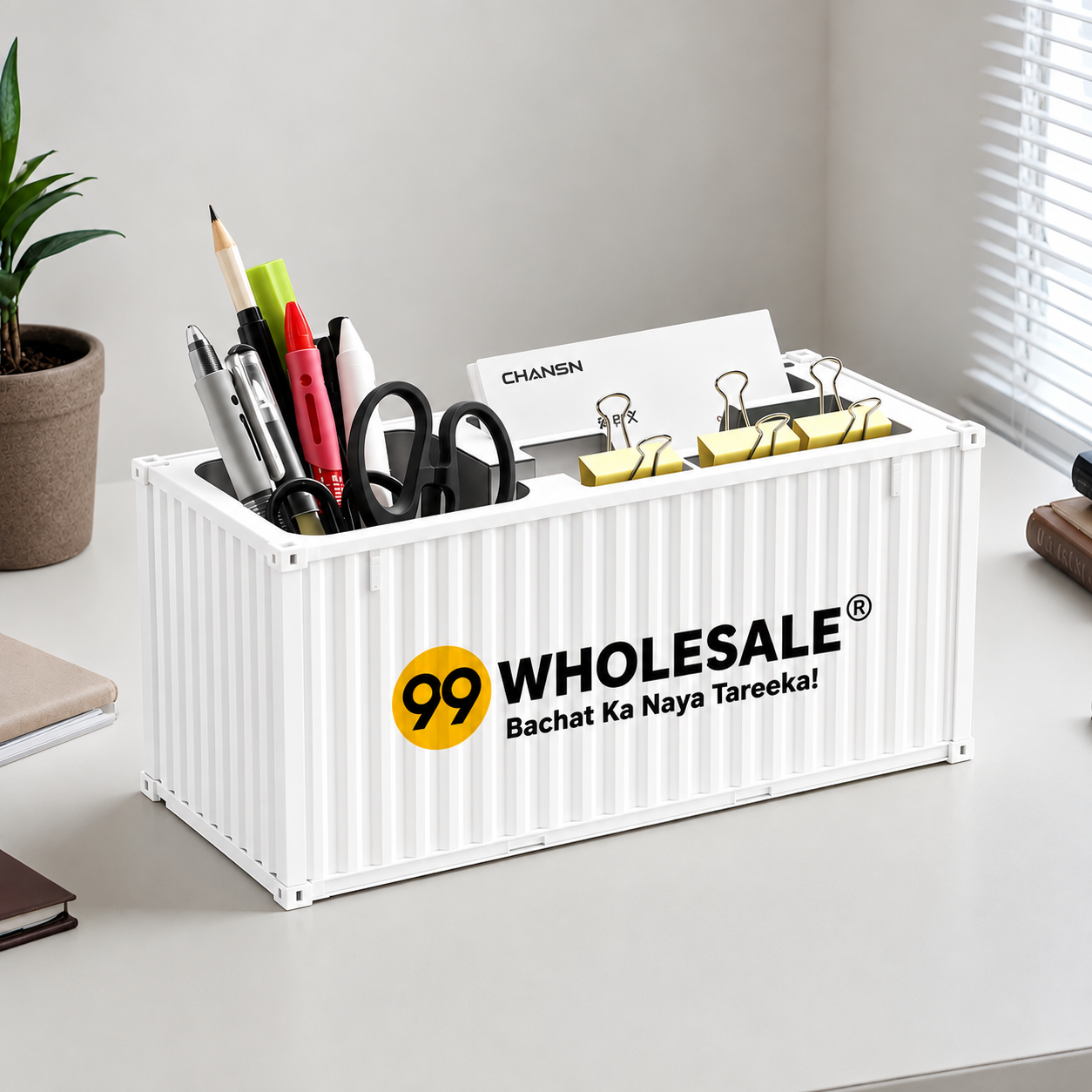 Custom Logo Shipping Container Pen Holder - Office Desk Pencil Organizer & Promotional Gift