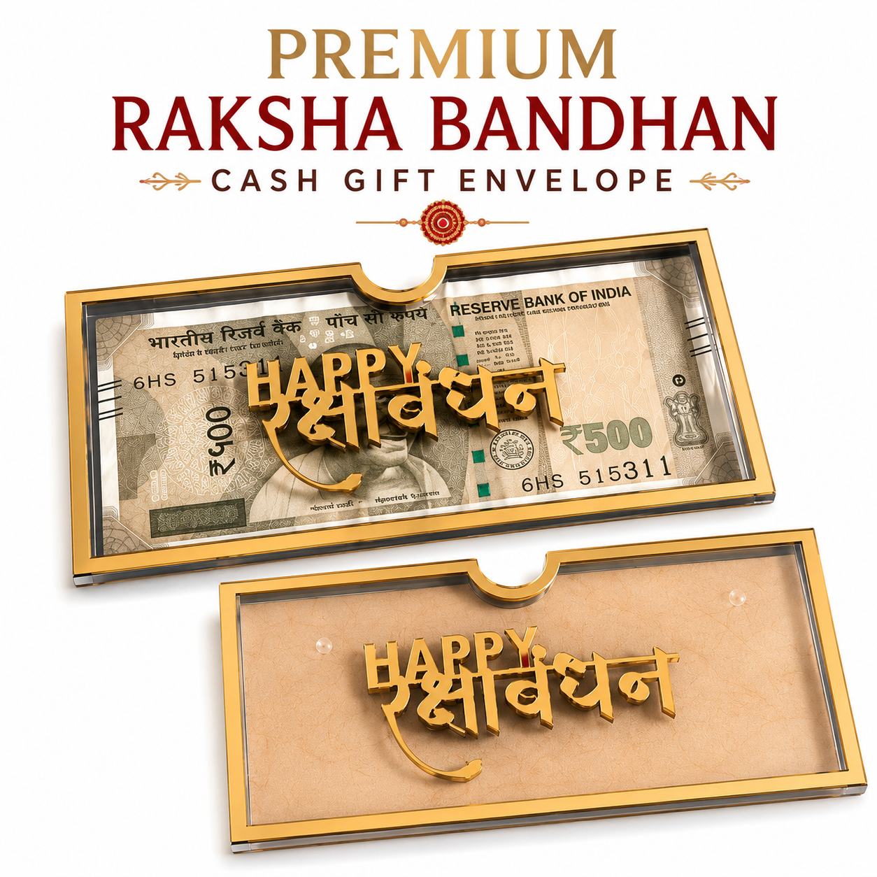Rakshabandhan Acrylic Envelope Gift Cover | Premium Transparent Acrylic Envelope for Rakhi Gifting | Beautiful Rakhi Special Gift (Random Pack of 1)