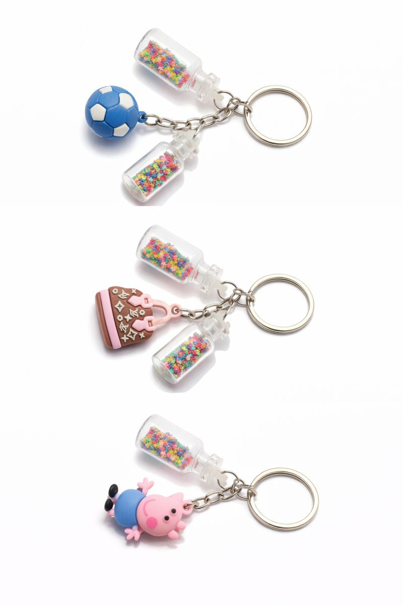 6 Pcs Glitter Bottle & Soccer Ball Keychain – Mini Star Glitter Bottles with Soccer Ball Charm, Fun Bag & Key Accessory