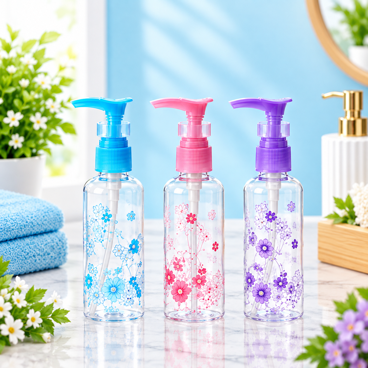 50ml Refillable Travel Bottles with Pump & Safety Lock – Leak-Proof Plastic Dispensers for Lotion, Soap, Shampoo & Serum (Random color-Pack of 1)