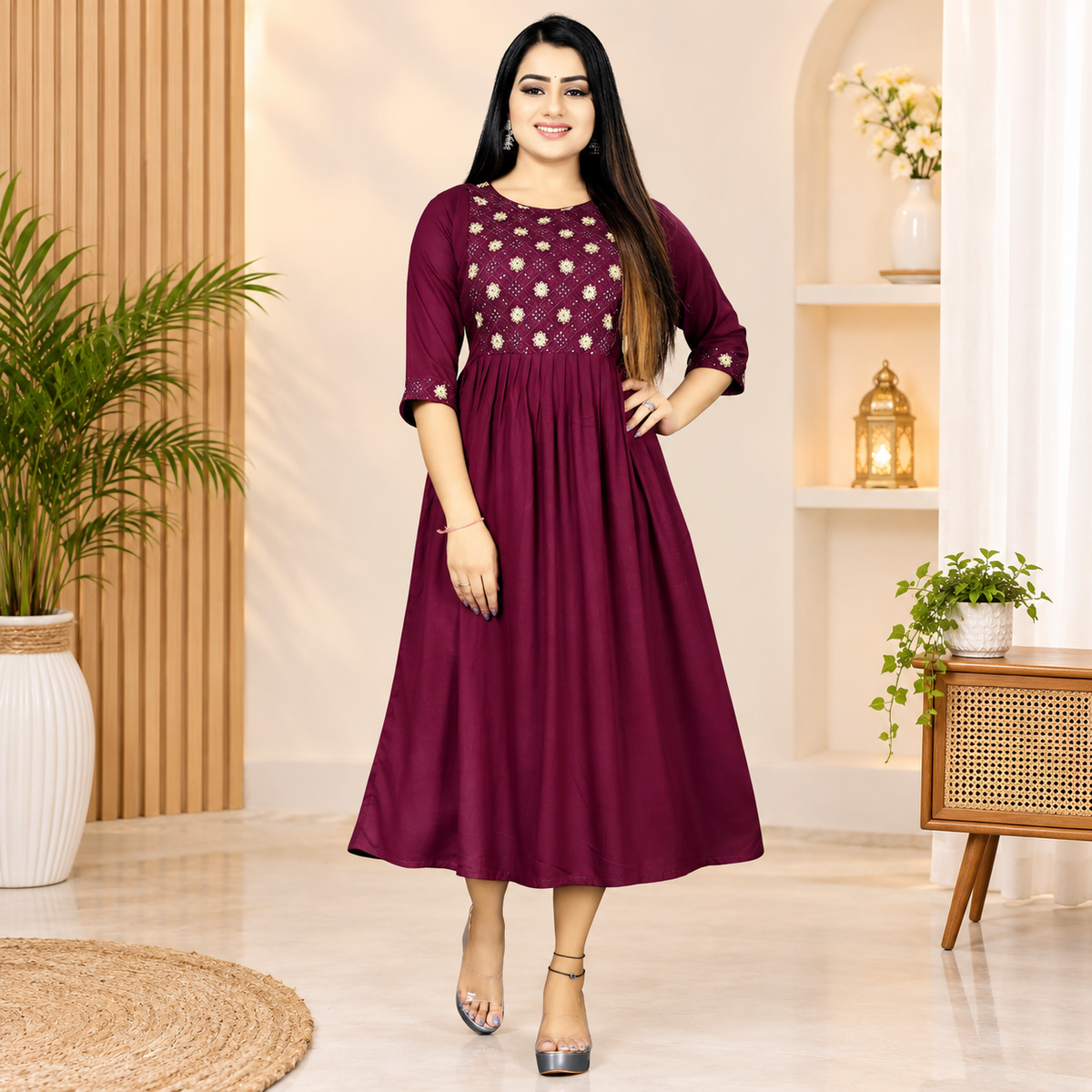 Embroidered Viscose Rayon Anarkali Kurta for Women