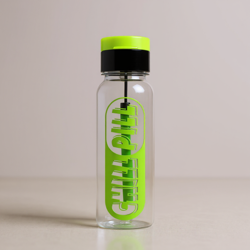 Chill Pill Black Print 500ml Water Bottle – Leak-Proof, BPA-Free with Flip Cap ( Pack of 1 )