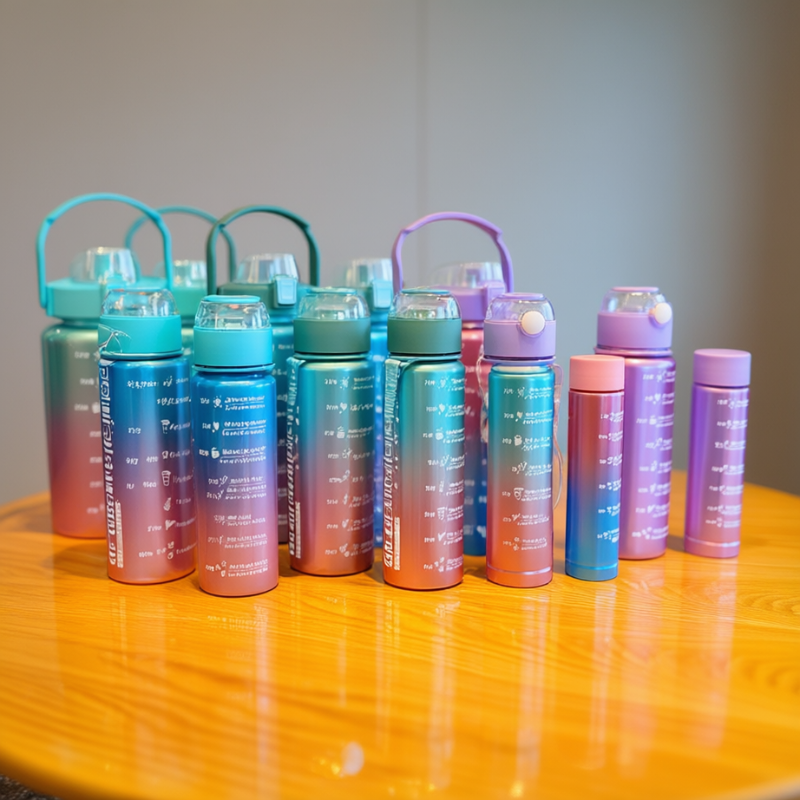 Paint Gradient 3-Piece Plastic Bottles – Colorful BPA-Free- – Gym, Office & Daily Use, Multi-Color Sipper with Water Reminder