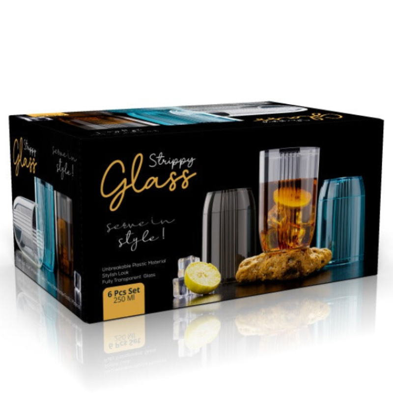 6Pcs Creative Plastic Glass Set – Stylish Highball Crystal-Look Glasses for Water, Juice & Cocktails (Random color- Set of 1)