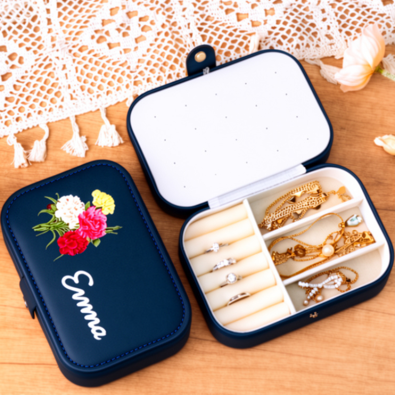Customised Jewellery Box – Large Capacity Jewelry Organizer with Birthday Flower Print & Name