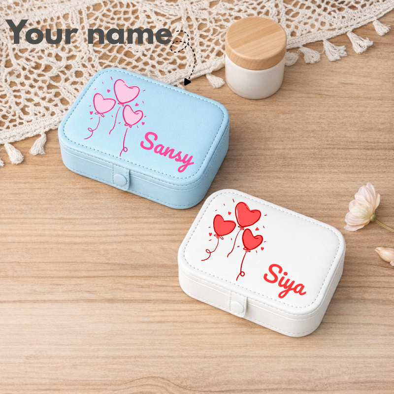 Customized Heart Design PU Leather Travel Jewelry Organizer Box with Your Name