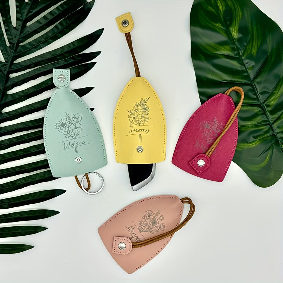 Customized Key Cover – Custom Name Key Protector with Floral Design, Personalized Key Sleeve for Bike & Car Keys