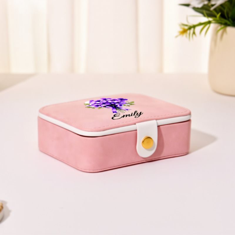 Customized Leather Floral Bouquet Jewelry Organizer Box with Name