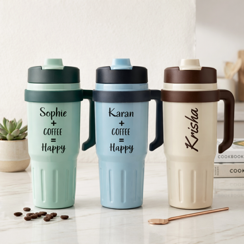 Customized  800ml Stainless Steel Tumbler with Name – Insulated Travel Mug with Handle | Personalized Drink Tumbler (Random Color-Pack of 1)