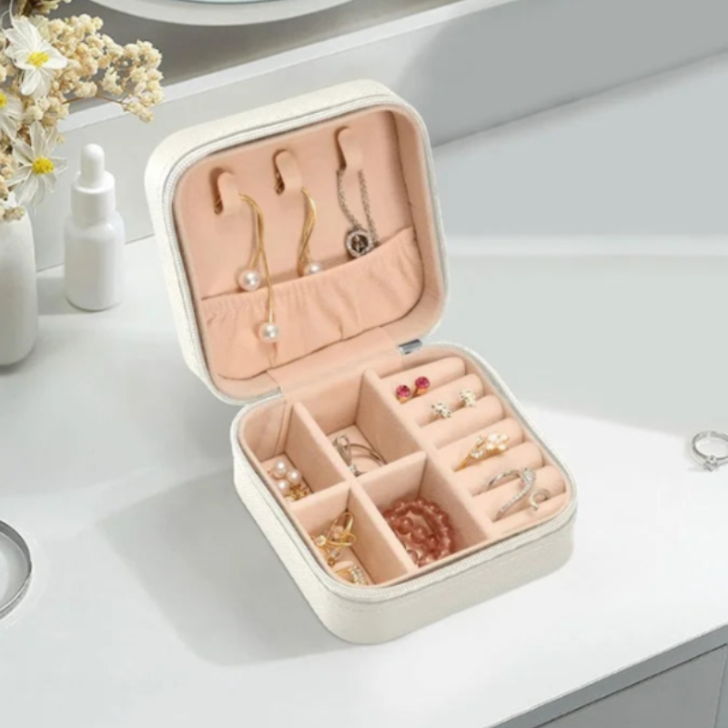 Customized Heart Flower Designed Your Name PU Leather Jewelry Box – Contemporary Rectangle Jewelry Organizer with Zip Closure