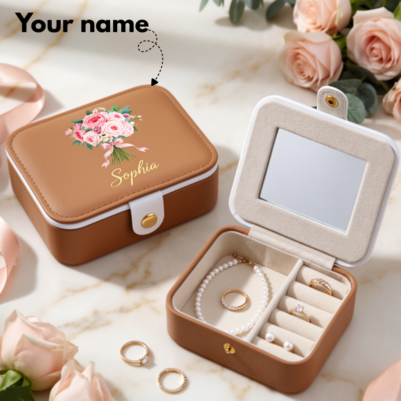 Customized Leather Floral Bouquet Jewelry Organizer Box with Name