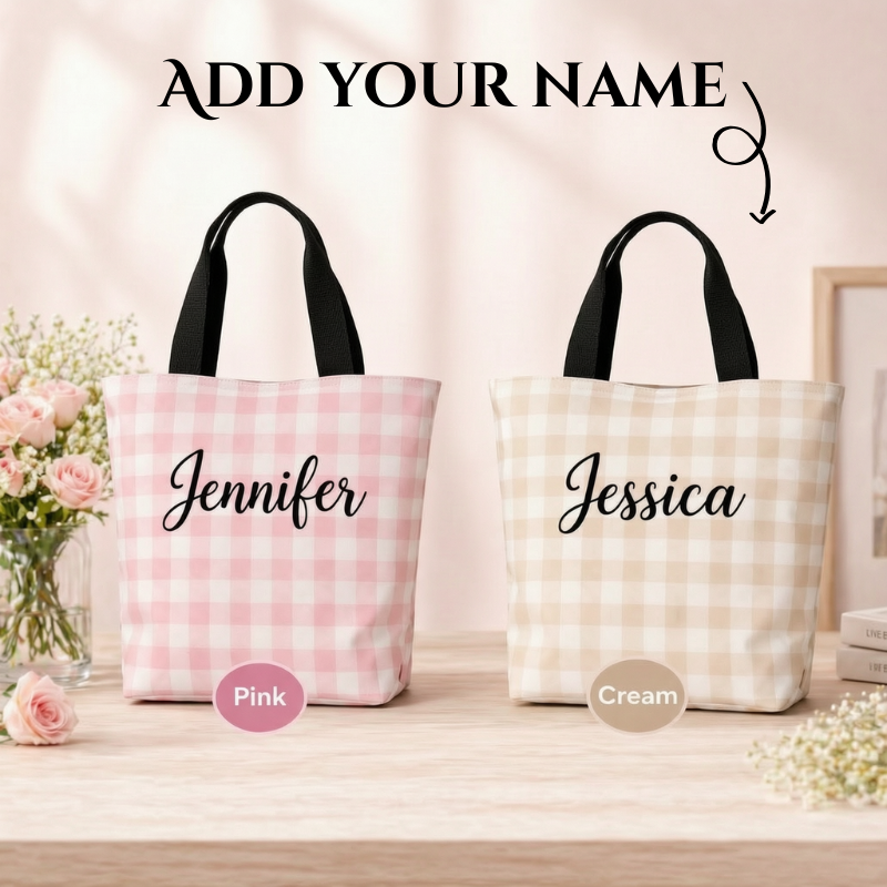 Customized Name Printed Canvas Aesthetic Tote Bag – Reusable  Bag for Shopping, College & Daily Use | Personalized Stylish Carry Bag (Random Color-Pack of 1)