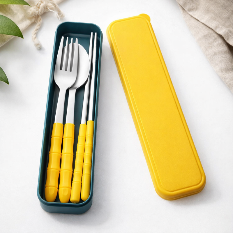 Customized Name Stainless Steel Tableware Set with Case – Reusable Cutlery Set