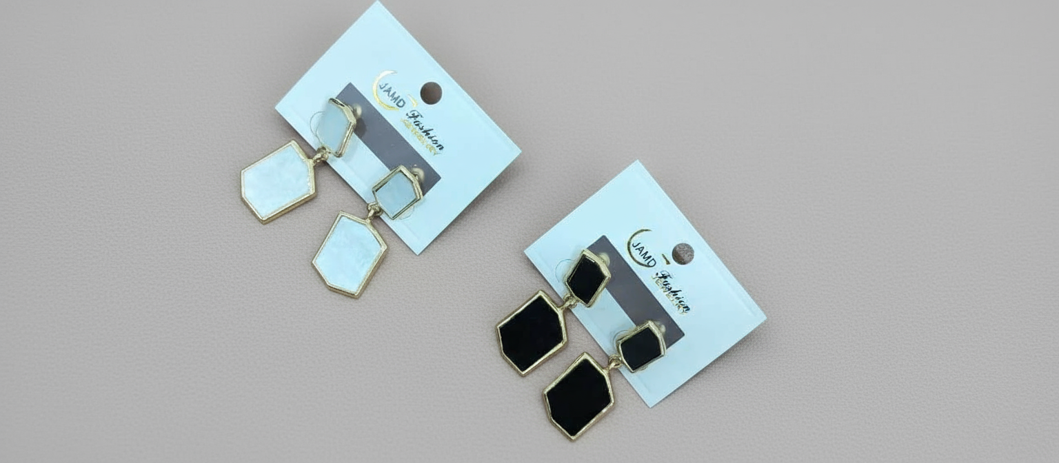 Chic Double Abstract Rectangle Drop Earrings - Minimalist Gold Frame Inlay Statement (Random color- 1 Pair)