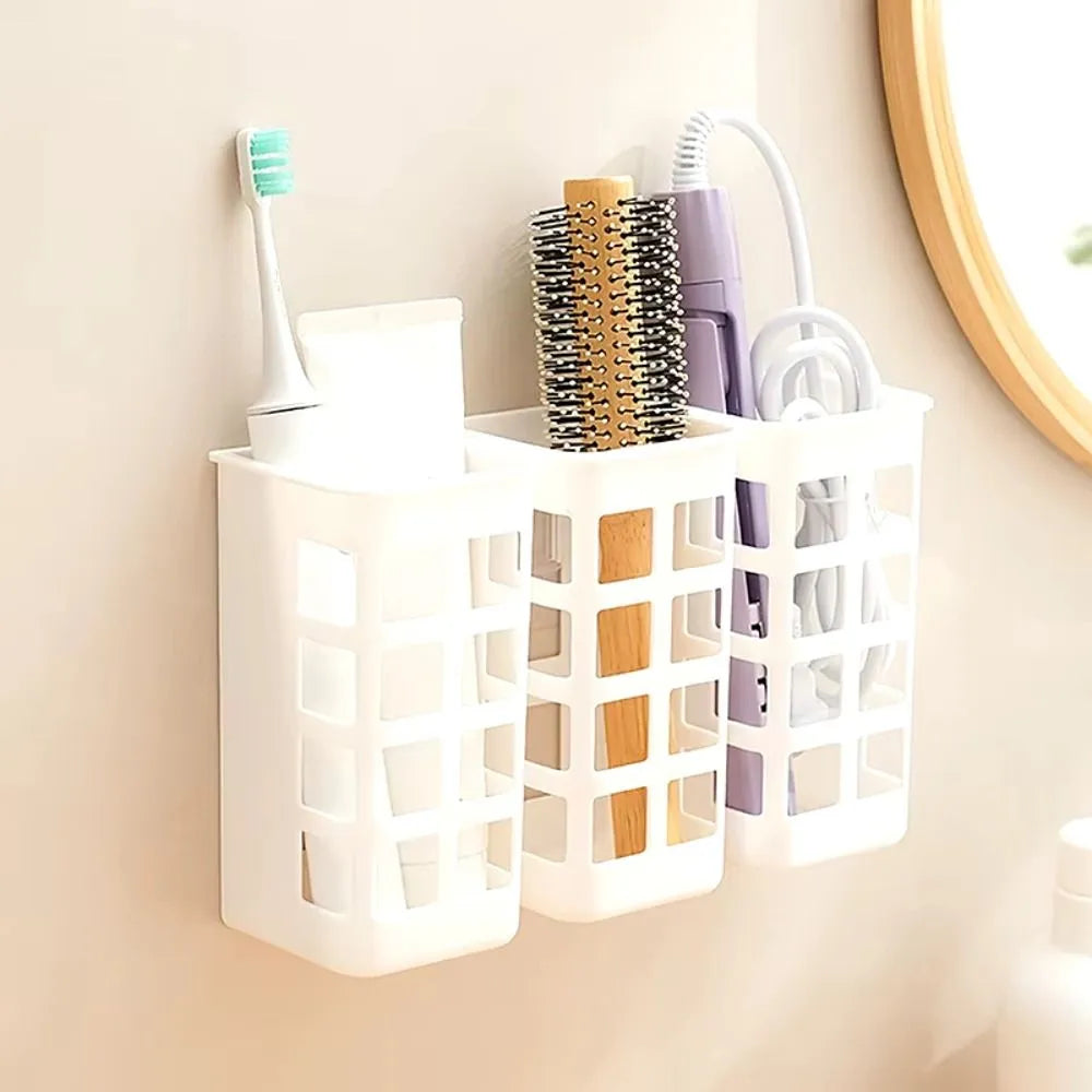 Wall-Mounted Bathroom Organizer Shelf (Grid Design) – Multi-Functional Storage Rack for Toiletries, Shampoo, and Accessories (Pack of 1)