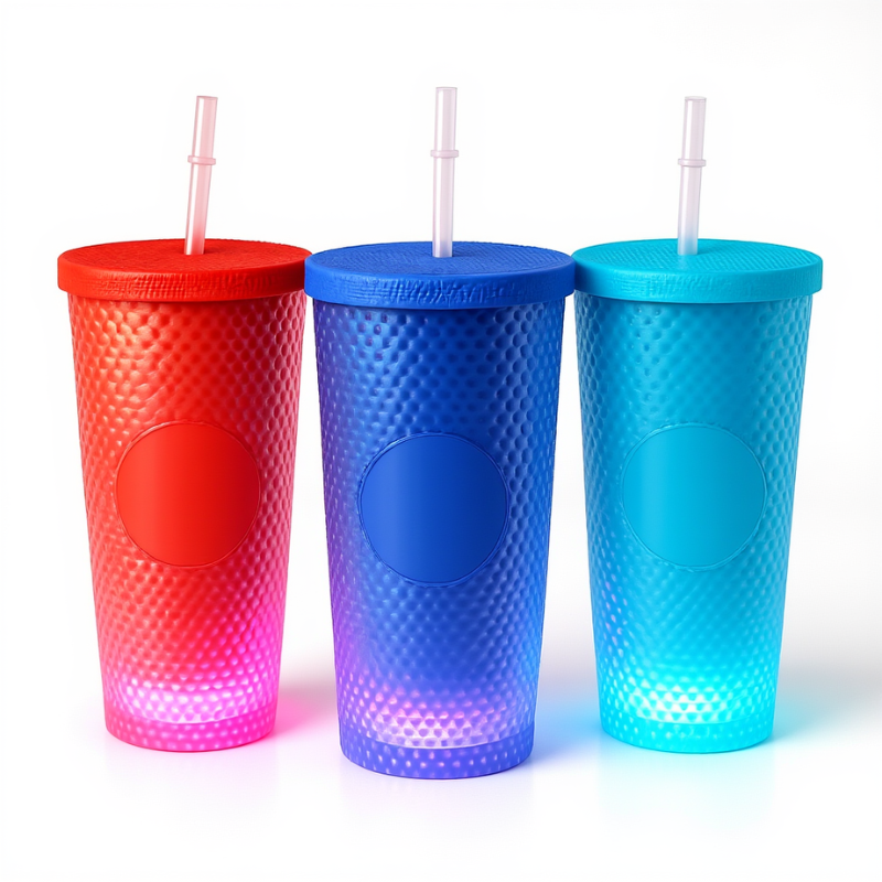 Pvc Cup Led Diamond Cup Double-Layer Plastic Straw Cup with LED Light – 700 ml, Fu ...