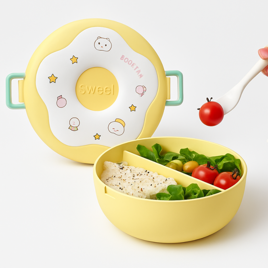 Microwave-Safe Donut Lunch Box – Leak-Proof, Multi-Compartment, Portable Round Bento Box (Pastel Random Colors) (Pack of 1)