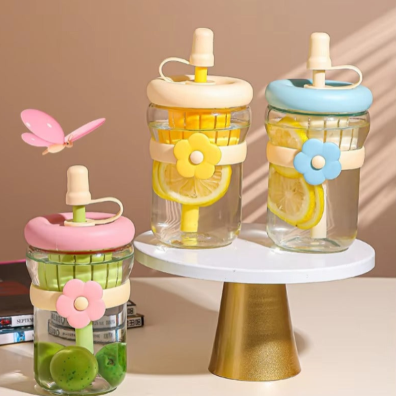 Eco-Friendly Reusable Coffee Glass Mug with Straw – Cute & Fancy Design (Random Color-Pack of 1)