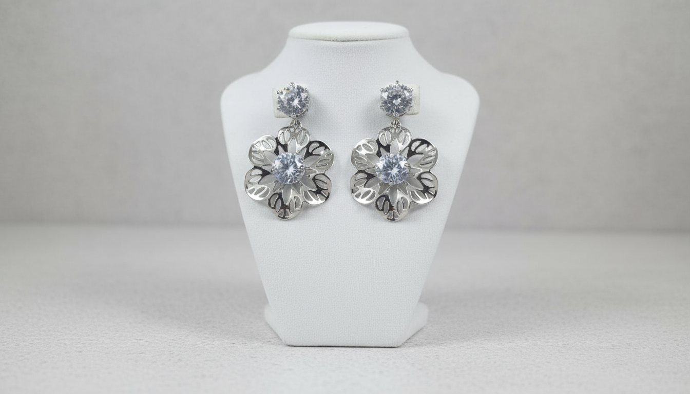 Elegant Flower Drop Earrings with Diamond –  Floral Dangle Jewelry for Women, Party & Wedding Wear(Random color-1 Pair)