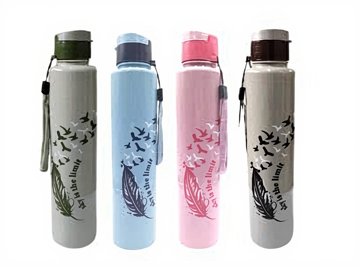 Elegant Feather and Birds Design Water Bottle – Durable, Reusable, and Eco-Friendly (Random color) ( Pack of 1 )