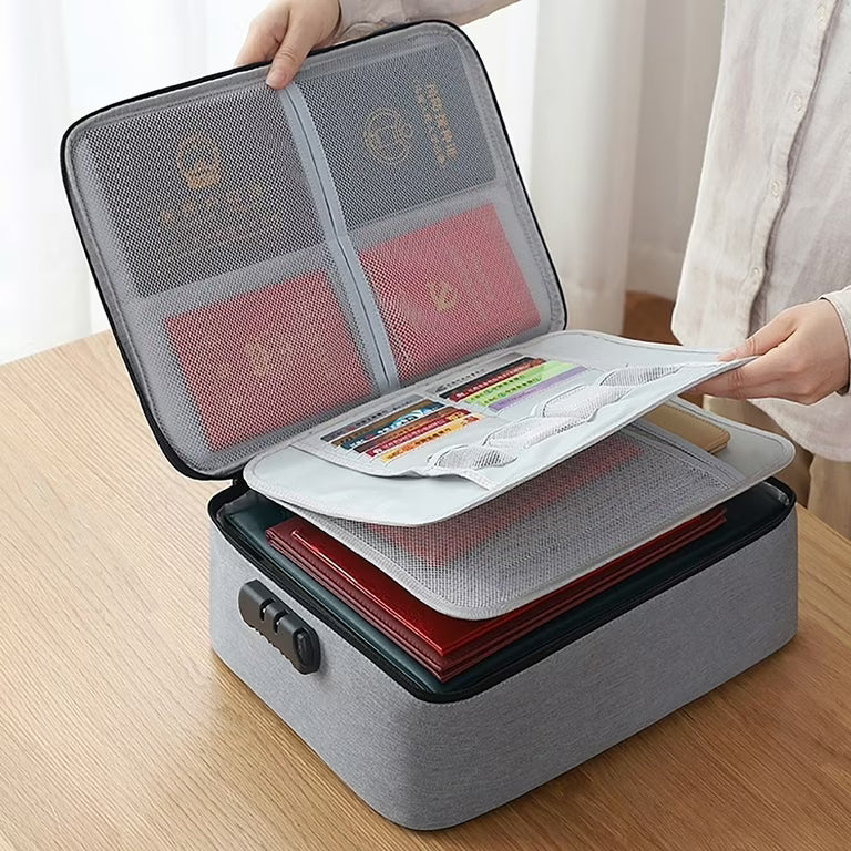 Large Capacity Travel Document Bag – Water-Resistant Organizer with Password Lock for Travel, Office & Home (Random Colour-Pack of 1)