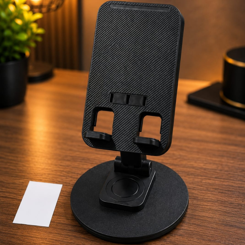 Foldable & Portable Metal Tabletop Mobile Stand with Stable Base – Height & Angle Adjustable Phone Holder for Smartphones