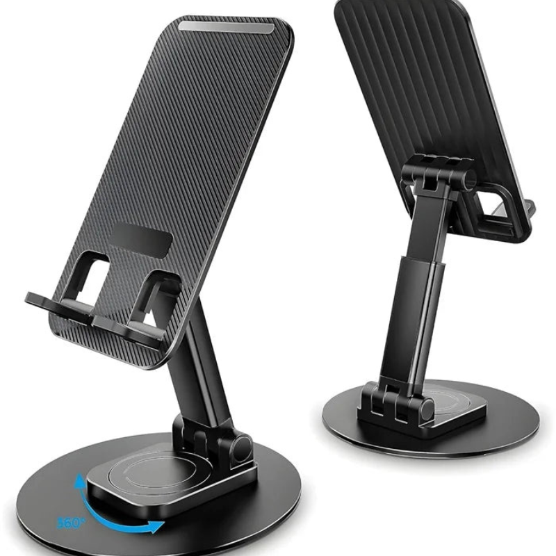 Foldable & Portable Metal Tabletop Mobile Stand with Stable Base – Height & Angle Adjustable Phone Holder for Smartphones