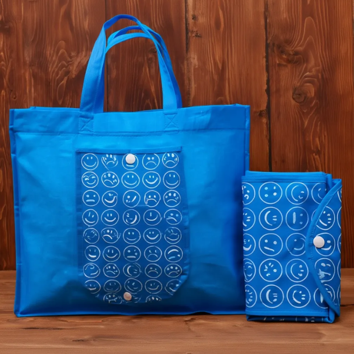 Foldable Reusable Smiley Printed Shopping Bag – Eco-Friendly Non-Woven Tote for Daily Groceries & Travel (Pack of 1 Pc)