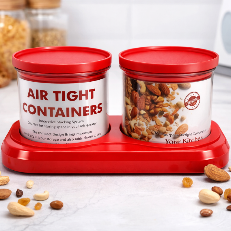 Fortune Dry Fruit Box Set with Tray – 2 Pcs Airtight Storage Containers | Multipurpose Kitchen Organizer (Random Color)