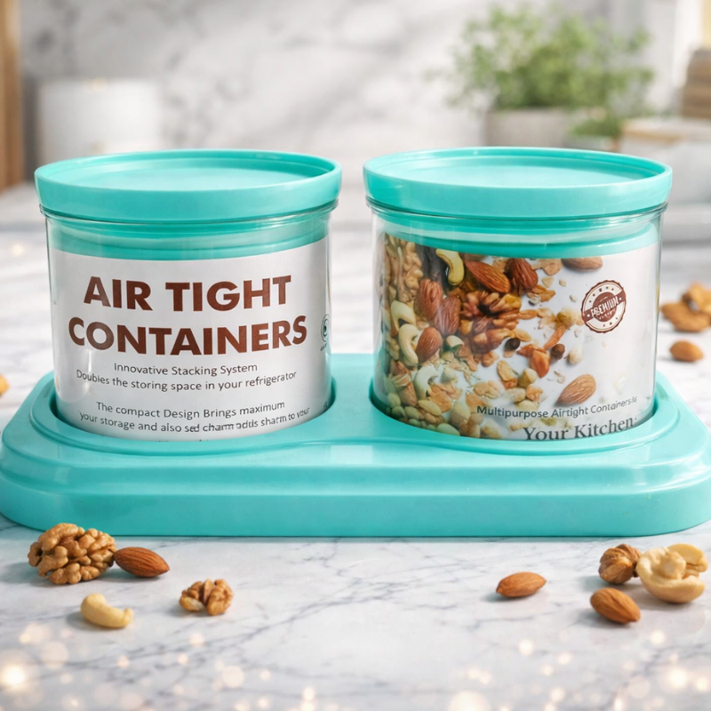 Fortune Dry Fruit Box Set with Tray – 2 Pcs Airtight Storage Containers | Multipurpose Kitchen Organizer (Random Color)