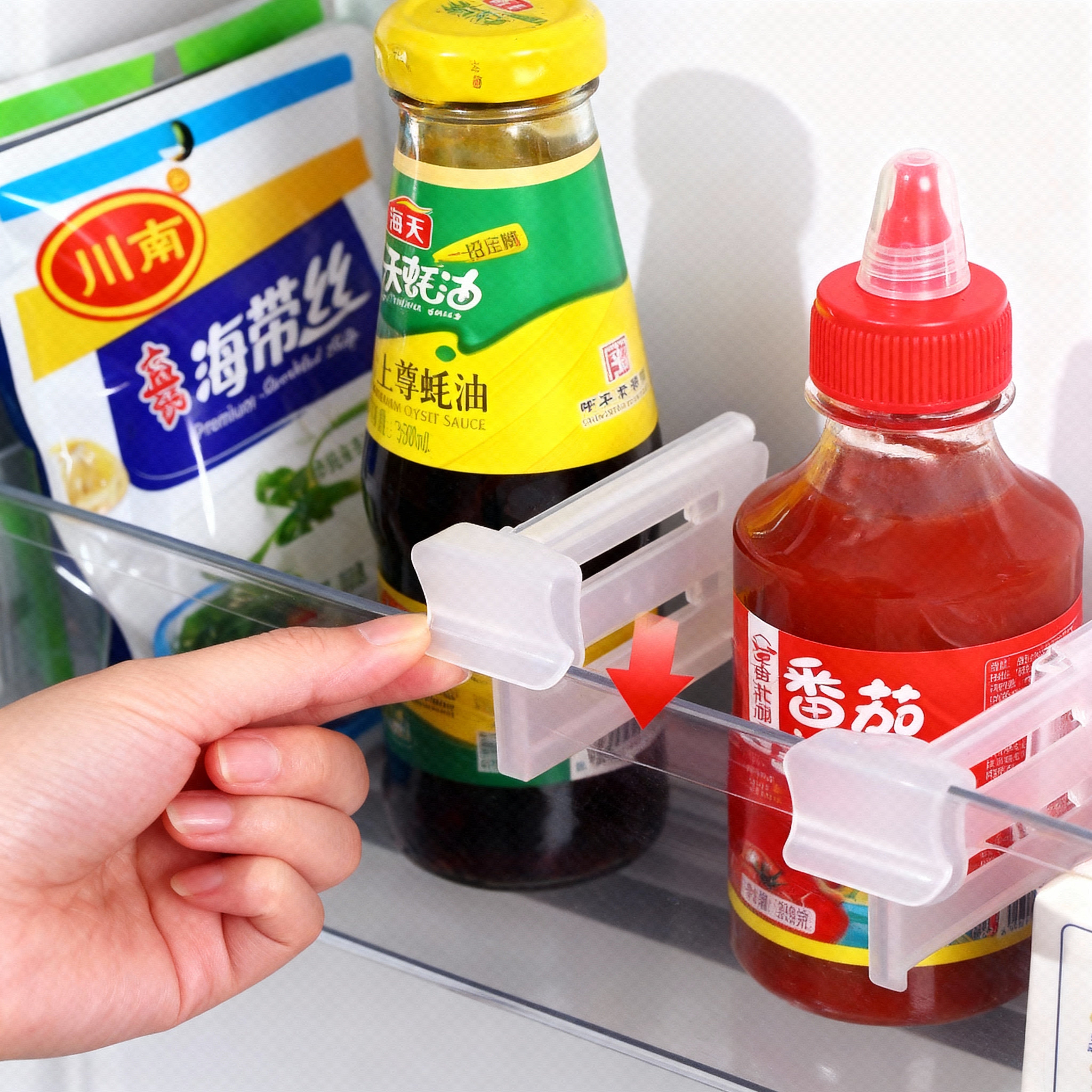 4 Pcs Fridge Organizer Adjustable Shelf Divider, Refrigerator Internal Drawer Shelf Divider Clip, Expandable Fridge Drawers Storage Partition Clips