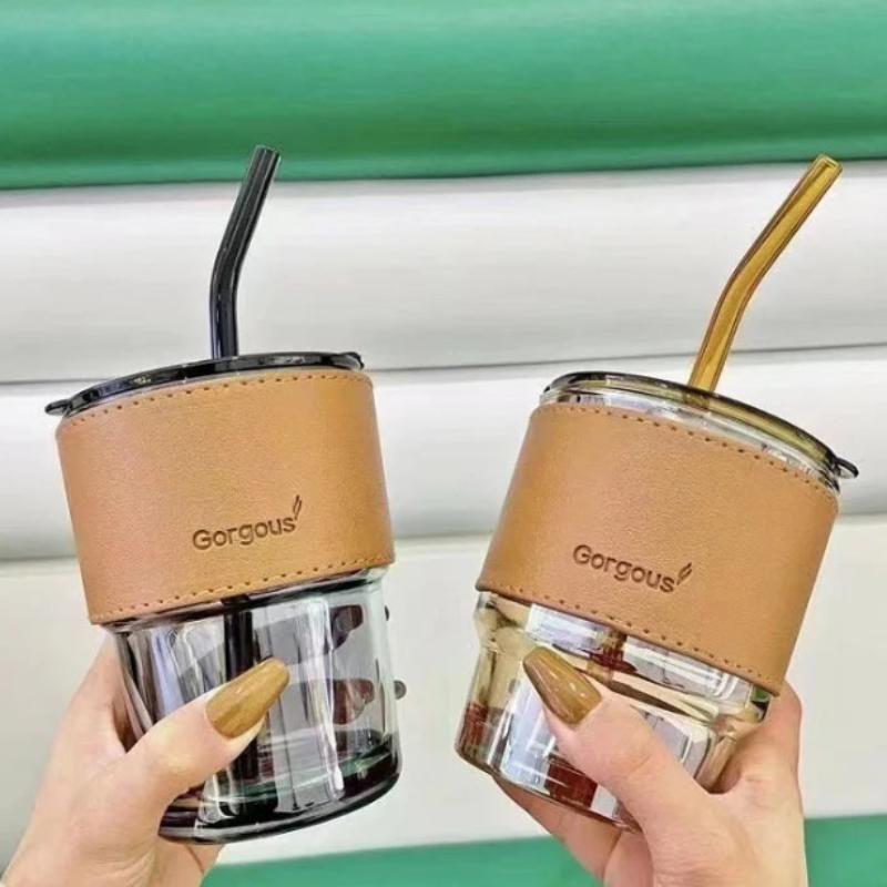 High-Quality Glass Coffee Mug with Straw – 450ML Reusable Drinkware (Pack of 1)