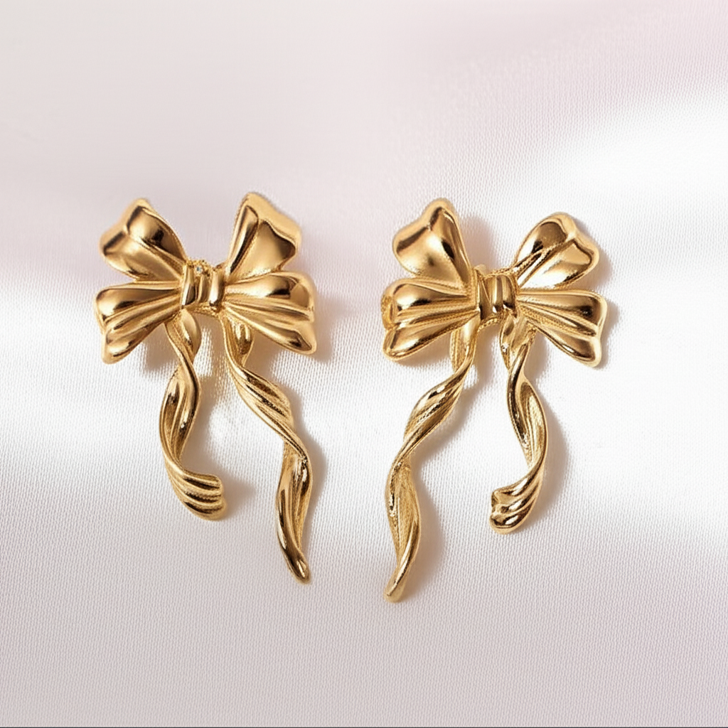 Gold Plated Bow Stud  Earrings – Dainty Ribbon Earrings for Women, Hypoallergenic & Elegant Jewelry Gift(1 Pair)