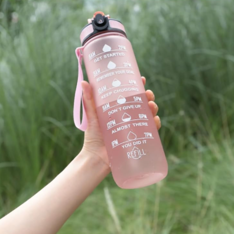 Transparent Motivational Water Bottle (900 ML) with Time Marker – Leakproof, Durable, BPA-Free, Non-Toxic Bottle for Fitness & Gym (Random Color-Pack of 1)