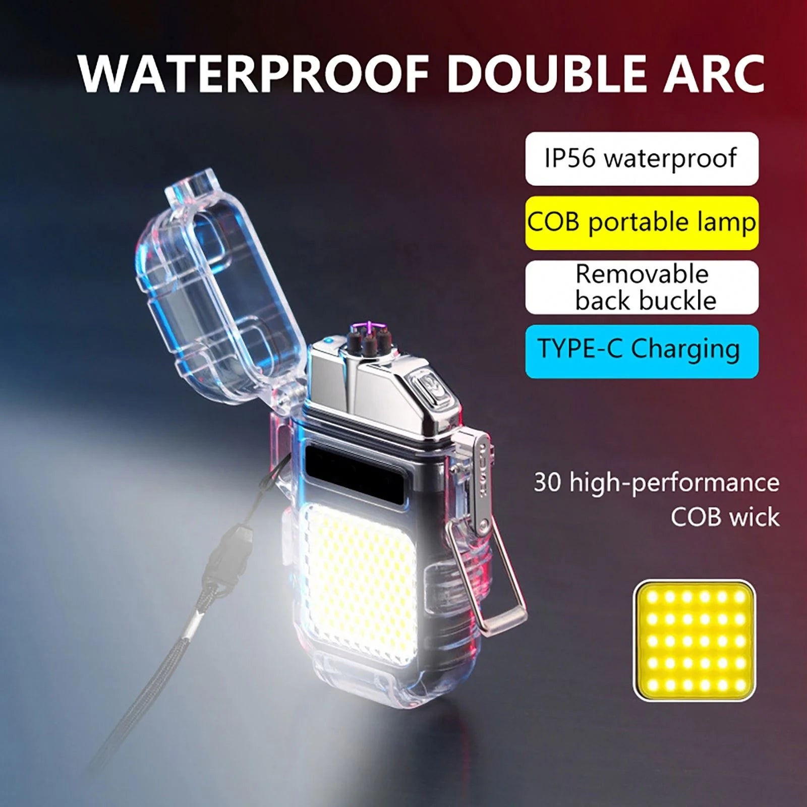 COB Torch Waterproof Lighter Dual ARC Work Lights Windproof Rechargeable Mini Lighters Lamp Outdoor Camping Supplies