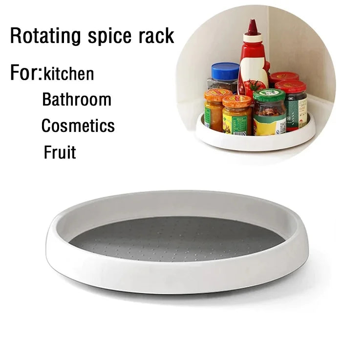 Non-Skid 360° Rotating Storage Plastic Tray, Turntable Multifunction Kitchen Organiser Rack, Organiser for Jars Cans, Dining Table, Office, Refrigerator, Cupboard, Bathroom, Living Room