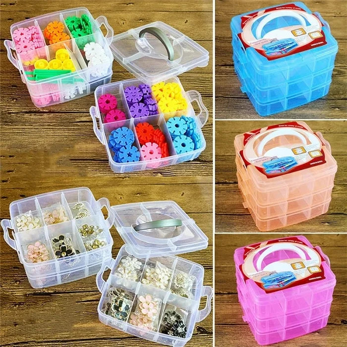 3 Layers 18 Grid Plastic Transparent Jewelry Storage Box Case Craft Boxes Square Portable Accessories Box for Earrings, Ring Small Stuffs Makeup Cosmetic Organizer, Storage Box Basket Container