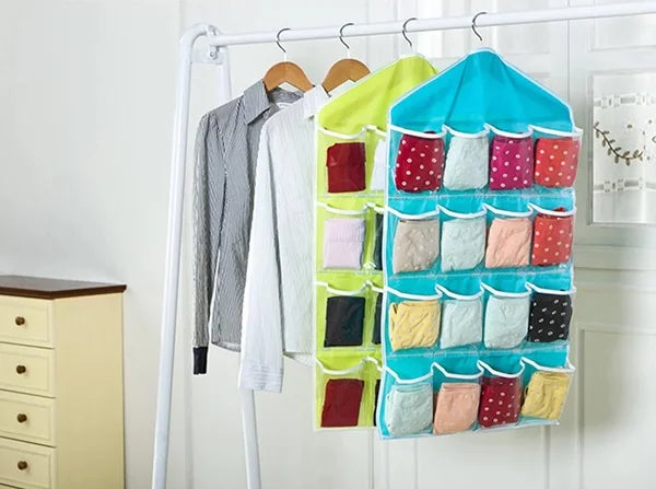 16 Pocket Hanging Organiser (Premium Quality), Wardrobe Wall Hanging Storage Organiser Bag for Socks Undergarments Cupboard, Belt, Ties, Lingerie, Clothes Organiser, Closet Wardrobe Organiser