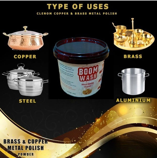 Boom Wash Metal Shining Powder, Copper, Brass, Steel, Silver, Aluminium and Iron Cleaner With Anti-Tarnish Cleaning Powder