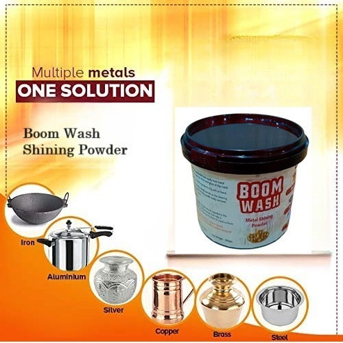 Boom Wash Metal Shining Powder, Copper, Brass, Steel, Silver, Aluminium and Iron Cleaner With Anti-Tarnish Cleaning Powder