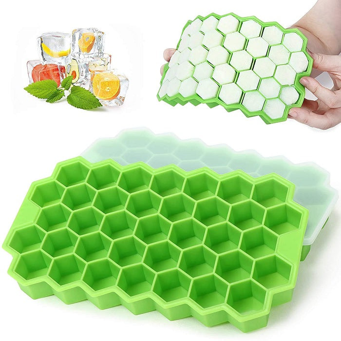 Silicone Honeycomb Ice Tray with Lid – Flexible Non-Stick Ice Cube Mold for Freezer (Random color-Pack of 1)